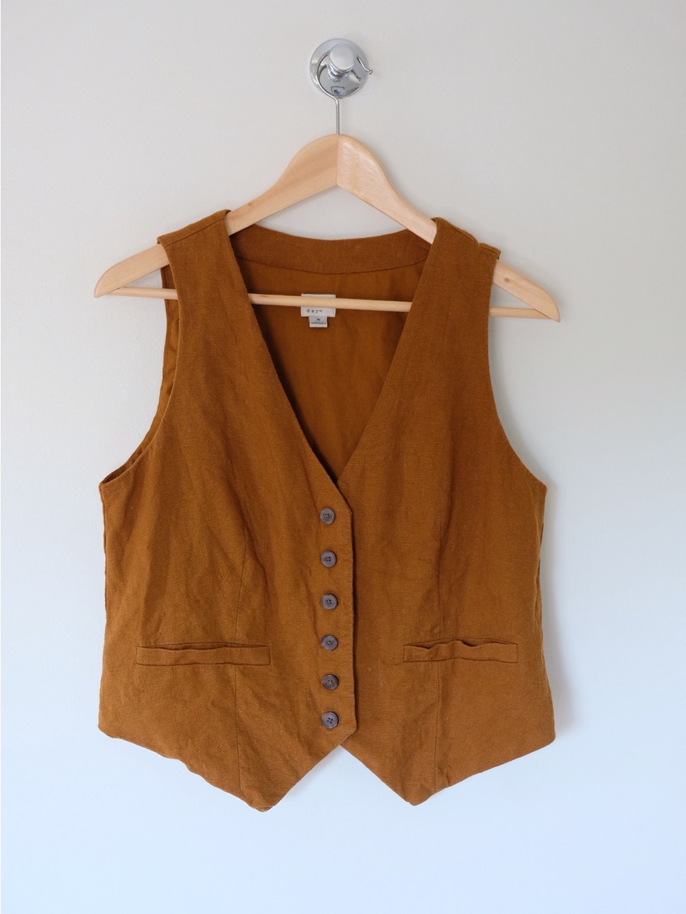 A New Day Rust Brown Linen-Blend Women's Minimalist Cottage Vest Size M